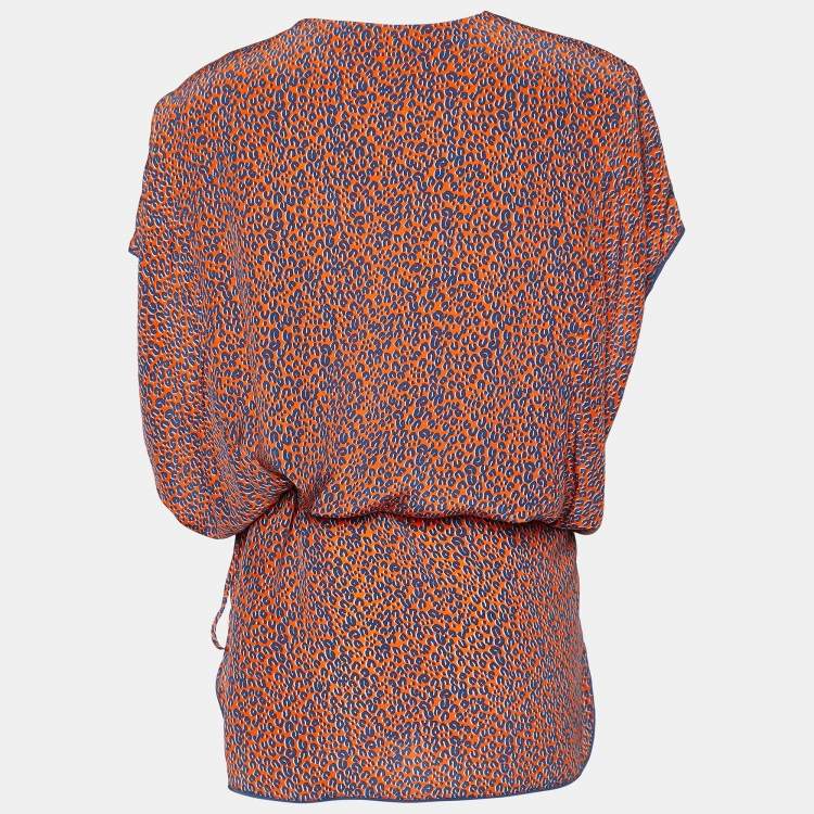 Pre Owned Louis Vuitton Orange Leopard Print Silk Elasticized Waist Mini Dress M