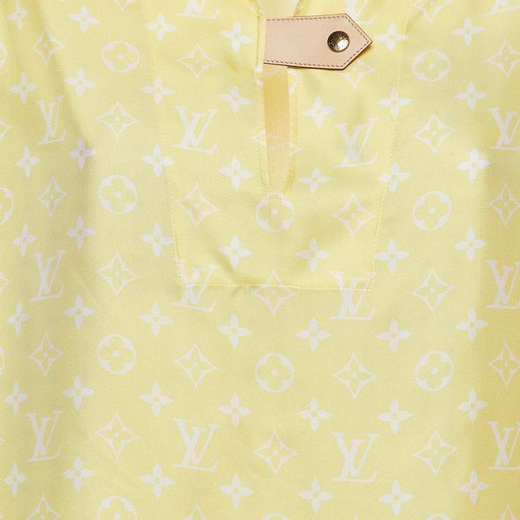 Pre Owned Louis Vuitton Pastel Yellow Monogram Silk High-Low Mini Shirt Dress S   