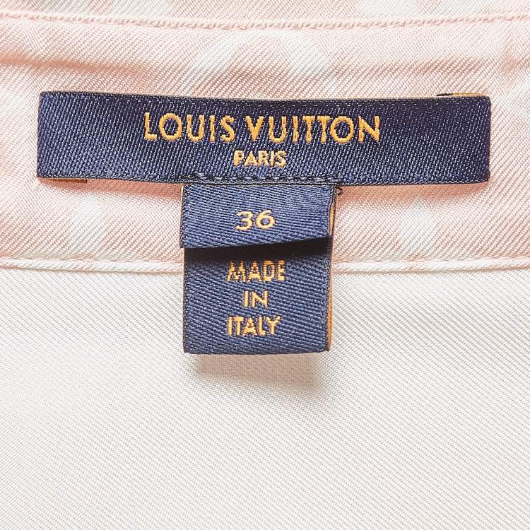 Pre Owned Louis Vuitton Pastel Yellow Monogram Silk High-Low Mini Shirt Dress S   