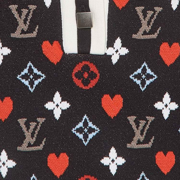 Pre Owned Louis Vuitton Black/Multicolor Logo Intarsia Knit Polo T-Shirt S