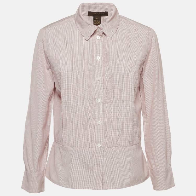 Pre Owned Louis Vuitton Pink Checked Poplin Pleated Shirt L
