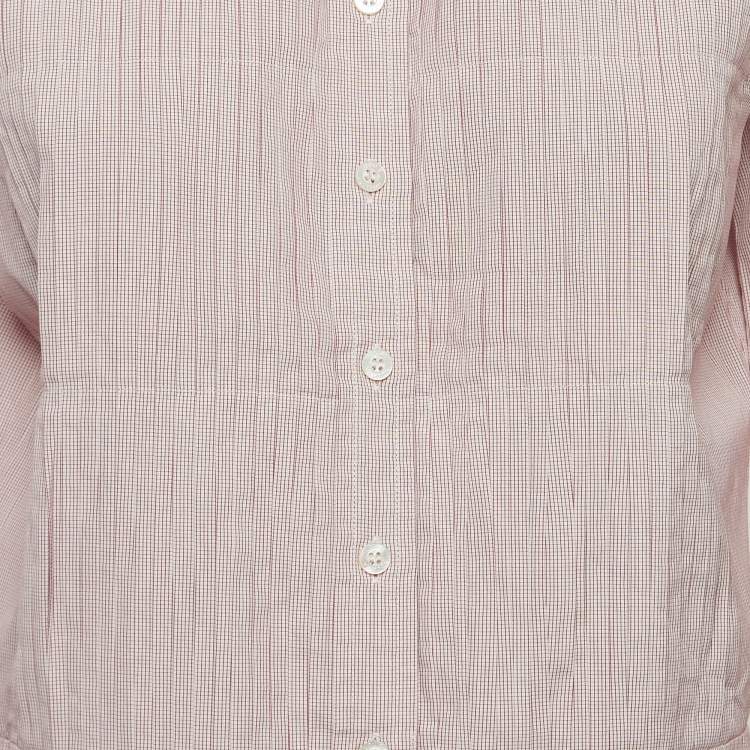 Pre Owned Louis Vuitton Pink Checked Poplin Pleated Shirt L