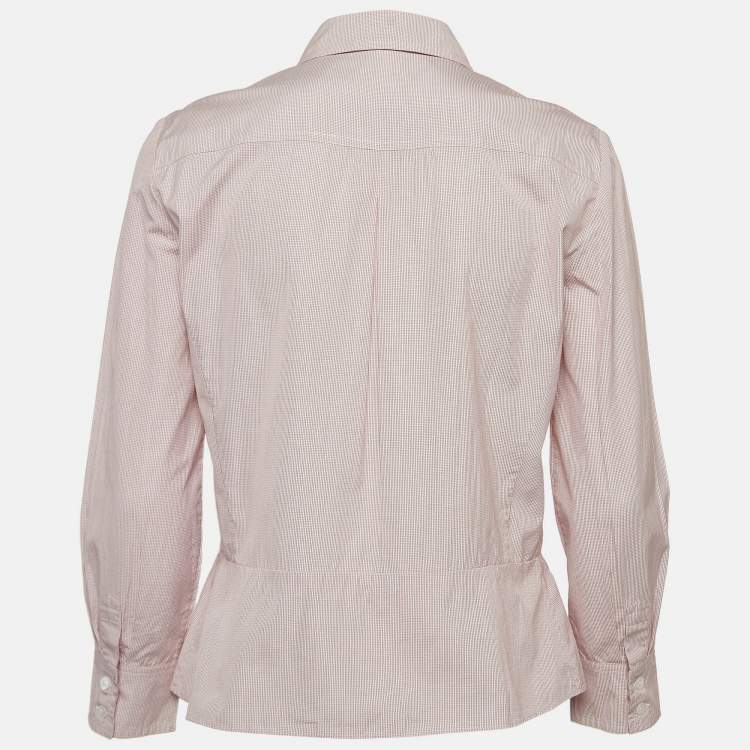 Pre Owned Louis Vuitton Pink Checked Poplin Pleated Shirt L