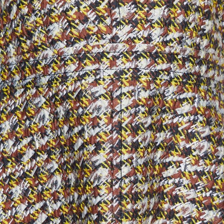 Pre Owned Louis Vuitton Brown Houndstooth Pattern Wool Sleeveless Dress L