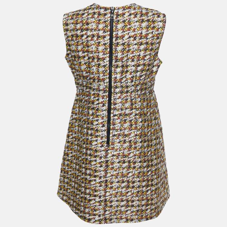 Pre Owned Louis Vuitton Brown Houndstooth Pattern Wool Sleeveless Dress L