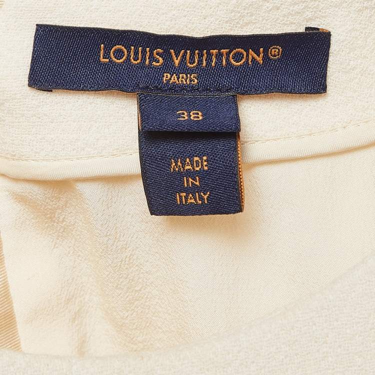 Pre Owned Louis Vuitton Natural White Wool Scallop Detail Midi Dress M