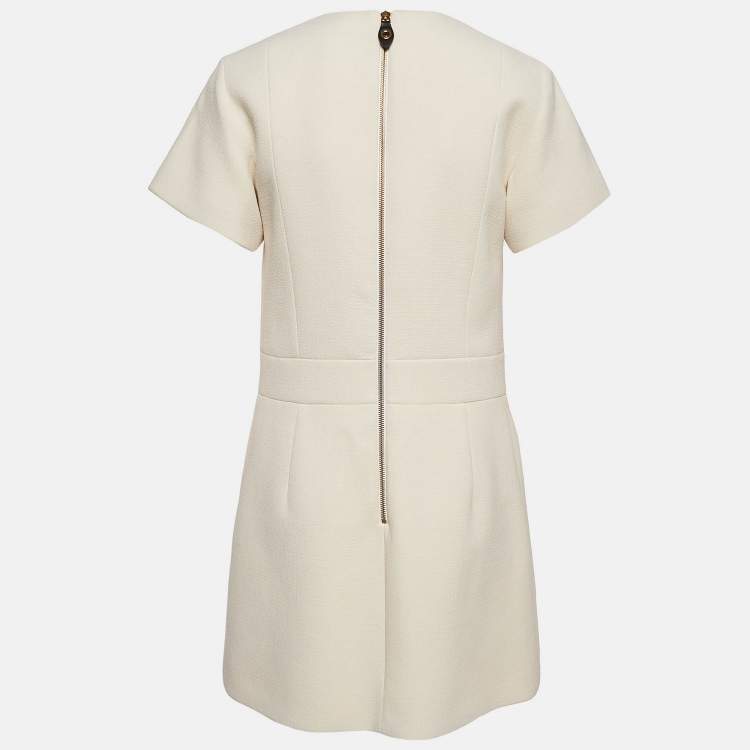 Pre Owned Louis Vuitton Natural White Wool Scallop Detail Midi Dress M