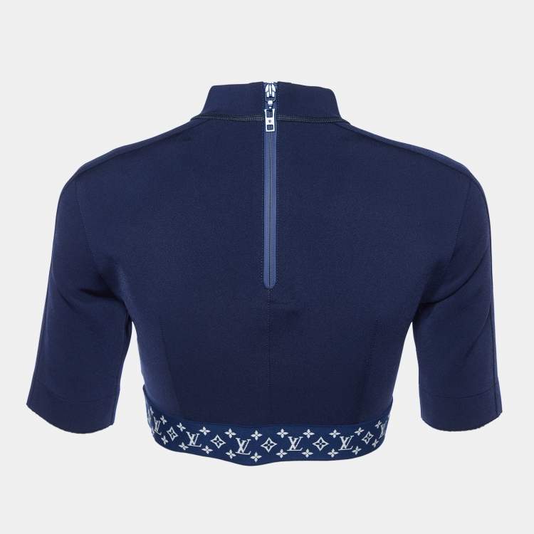 Pre Owned Louis Vuitton Navy Blue Jersey Flight Mode Sporty Crop Top M