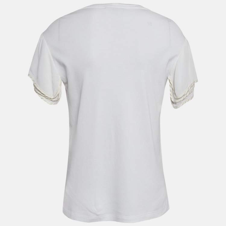 Pre Owned Louis Vuitton White Crepe Sleeve Trim Jersey T-Shirt L