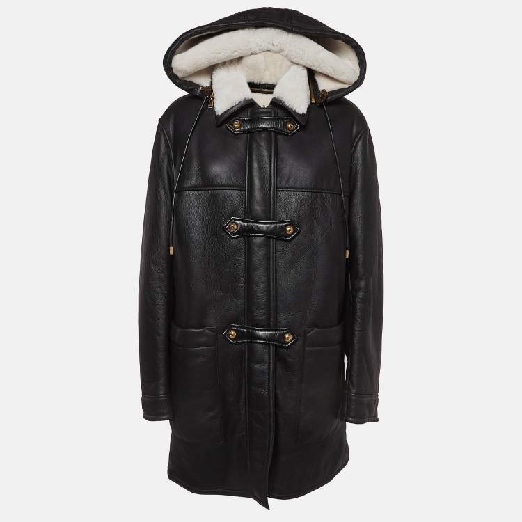 Pre Owned Louis Vuitton Black Shearling and Napa Leather Duffle Pea Coat M