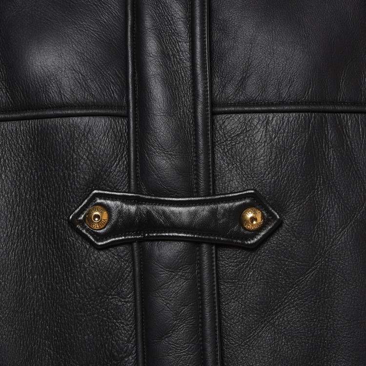 Pre Owned Louis Vuitton Black Shearling and Napa Leather Duffle Pea Coat M