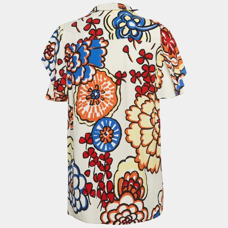 مملوكة مسبقًا Louis Vuitton White Printed Crepe Top L