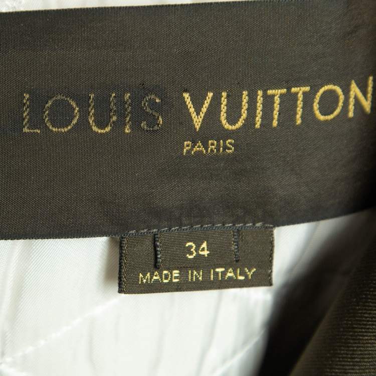 Pre Owned Louis Vuitton Green Leather Trim Double Breasted Jacket S