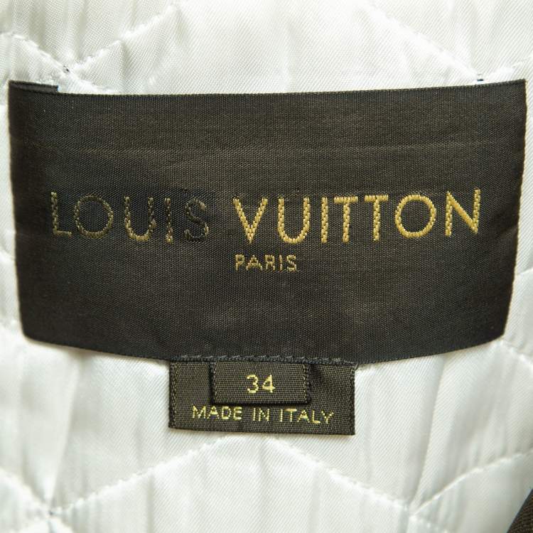 Pre Owned Louis Vuitton Green Leather Trim Double Breasted Jacket S