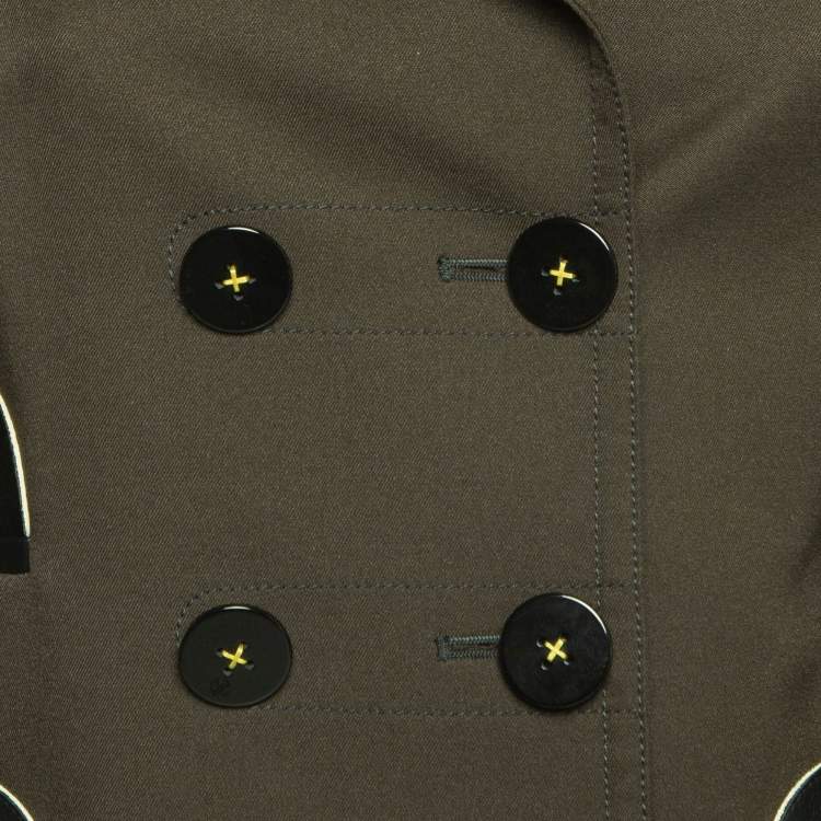 Pre Owned Louis Vuitton Green Leather Trim Double Breasted Jacket S
