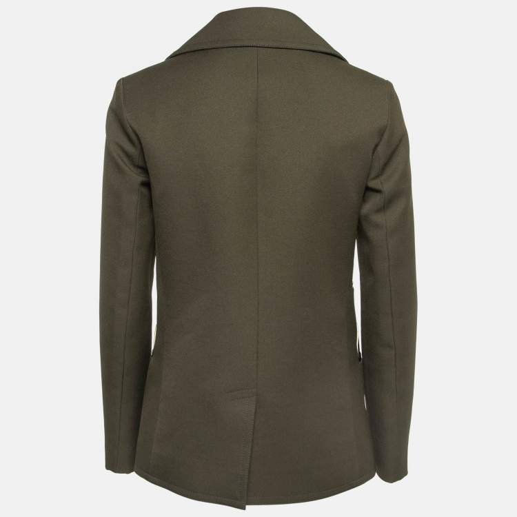 Pre Owned Louis Vuitton Green Leather Trim Double Breasted Jacket S