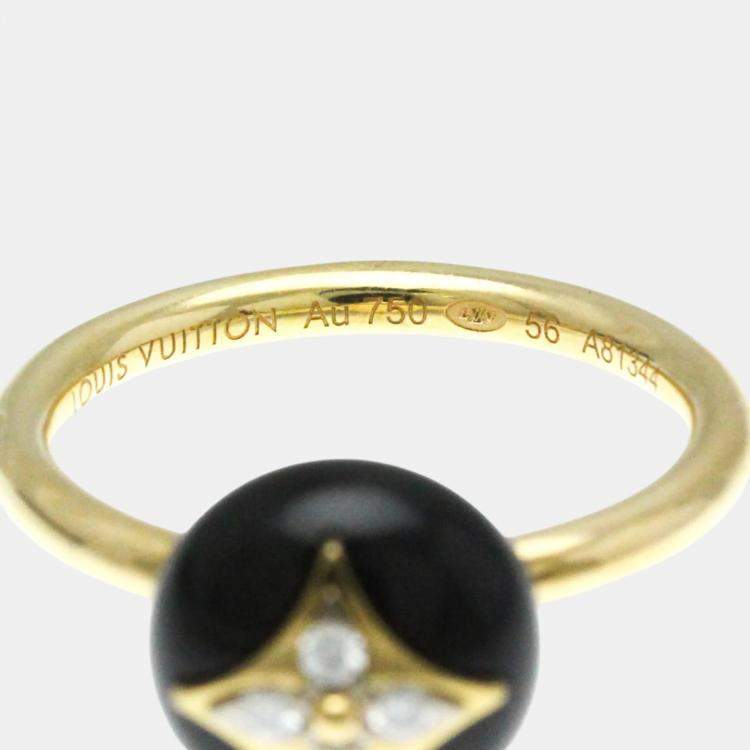 Pre Owned Louis Vuitton 18K Yellow Gold Diamond Onyx Color Blossom Ring Carat/0.07