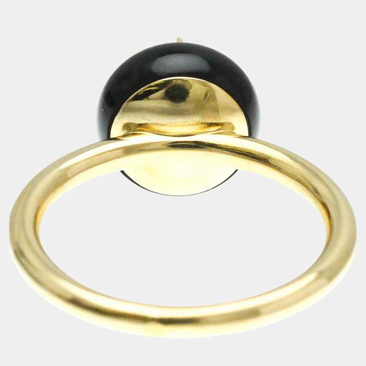 Pre Owned Louis Vuitton 18K Yellow Gold Diamond Onyx Color Blossom Ring Carat/0.07