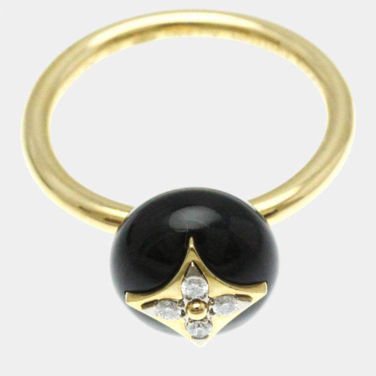 Pre Owned Louis Vuitton 18K Yellow Gold Diamond Onyx Color Blossom Ring Carat/0.07