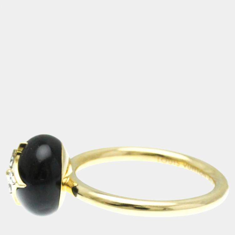 Pre Owned Louis Vuitton 18K Yellow Gold Diamond Onyx Color Blossom Ring Carat/0.07