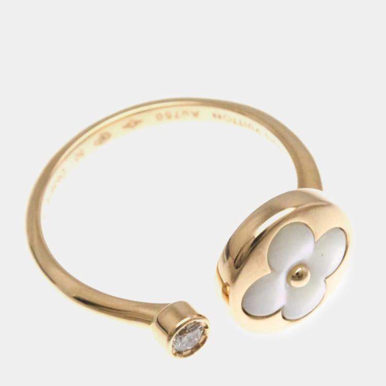Pre Owned Louis Vuitton Sun Blossom 18K Rose Gold Diamond Mother of Pearl Band Ring EU 50