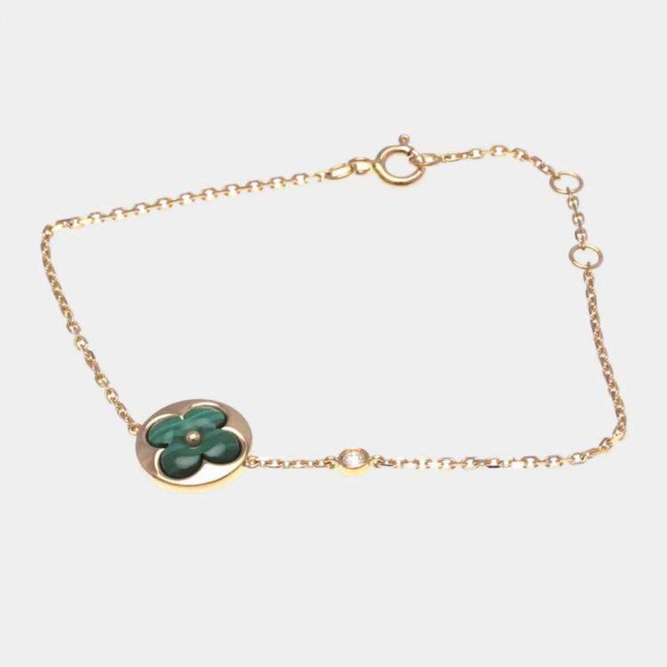 Pre Owned Louis Vuitton Sun Blossom BB 18K Pink Gold Malachite Charm Bracelet