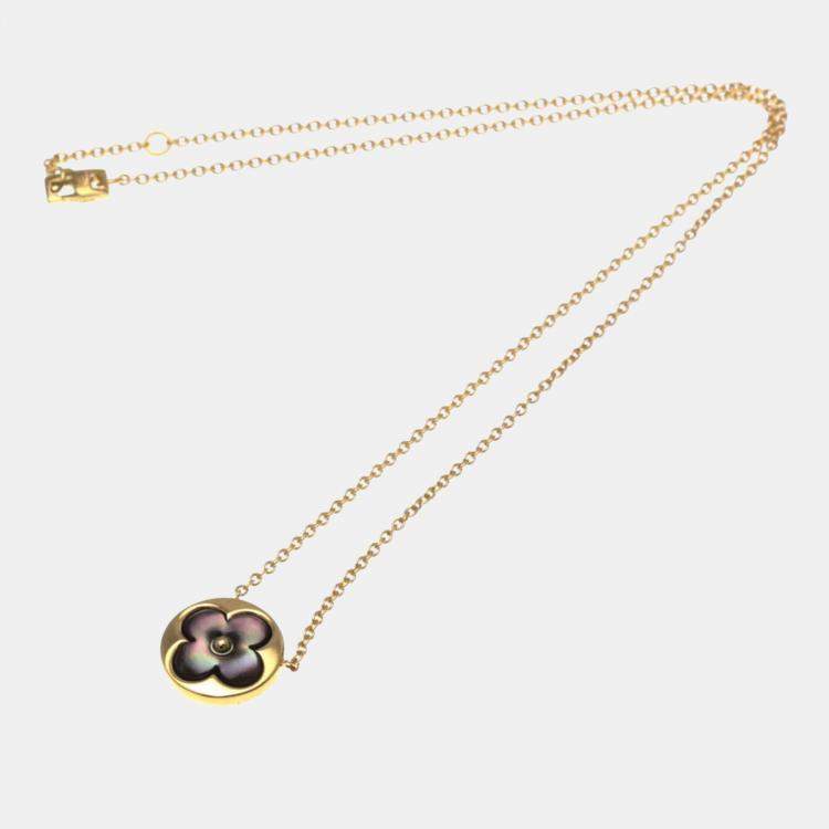 Pre Owned Louis Vuitton Sun Nacle Pink Gold 18K Mother Of Pearl Pendant Necklace 
