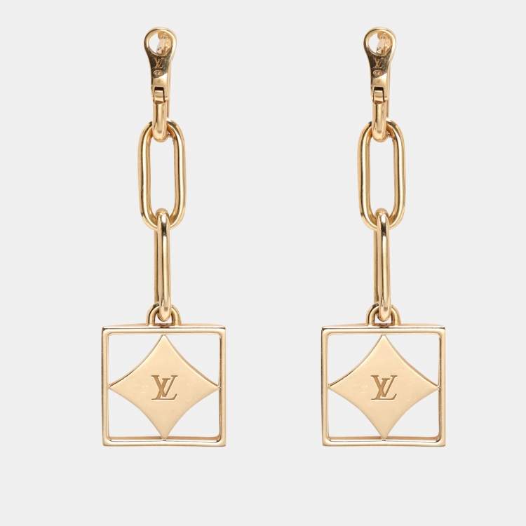 Pre Owned Louis Vuitton B Blossom Yellow Gold, White Mother-of-Pearl and Diamond Dangle Earrings