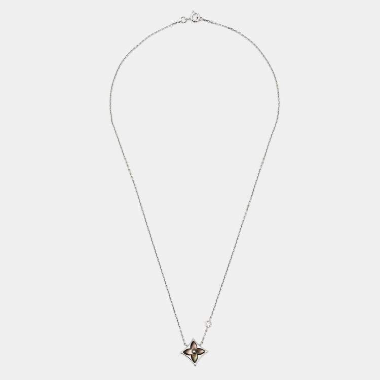 Pre Owned Louis Vuitton Blossom BB Grey Mother of Pearl 18k White Gold Necklace