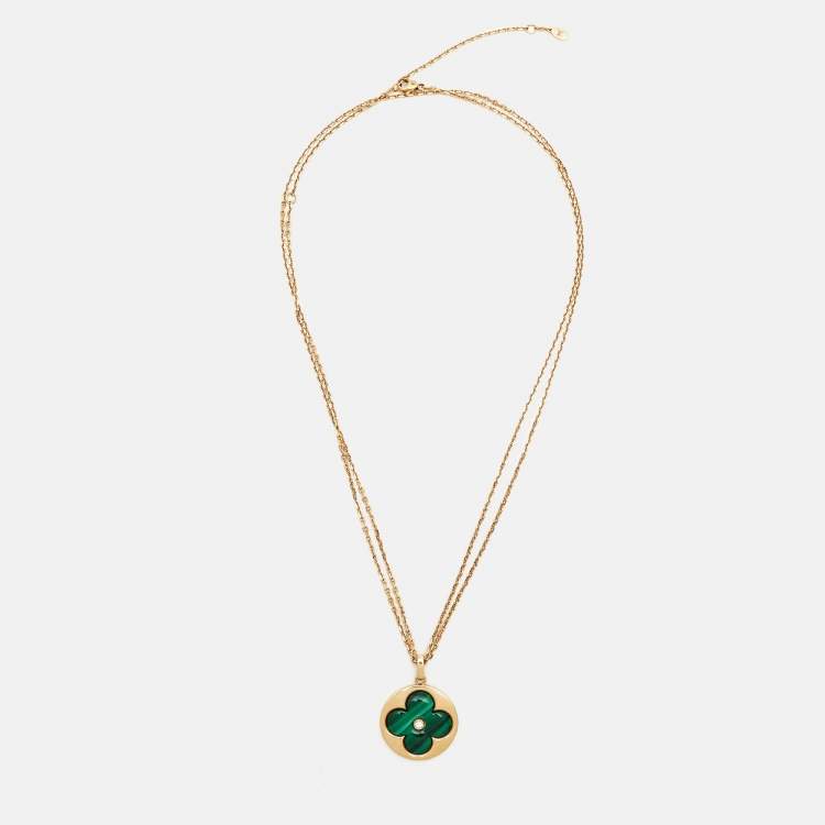 Pre Owned Louis Vuitton Color Blossom BB Malachite Diamond 18k Rose Gold XL Medallion Necklace
