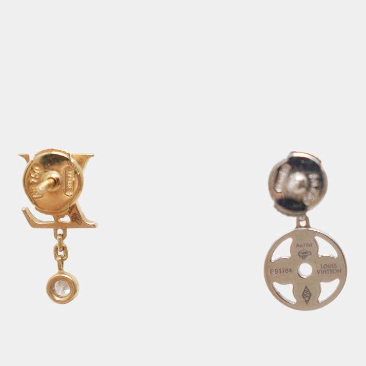 Pre Owned Louis Vuitton 18K White/Yellow Gold Idylle Blossom LV Logo Diamond Ear Studs