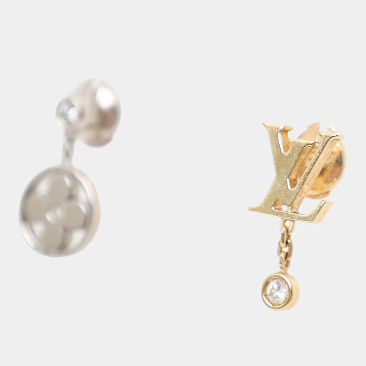 Pre Owned Louis Vuitton 18K White/Yellow Gold Idylle Blossom LV Logo Diamond Ear Studs
