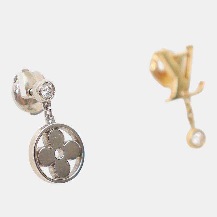Pre Owned Louis Vuitton 18K White/Yellow Gold Idylle Blossom LV Logo Diamond Ear Studs