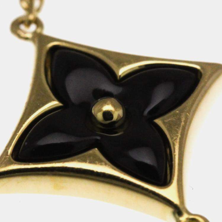 Pre Owned Louis Vuitton Star Blossom Yellow Gold 18K Diamond Onyx Charm Bracelet Onyx