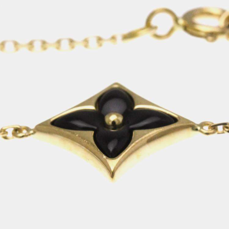 Pre Owned Louis Vuitton Star Blossom Yellow Gold 18K Diamond Onyx Charm Bracelet Onyx