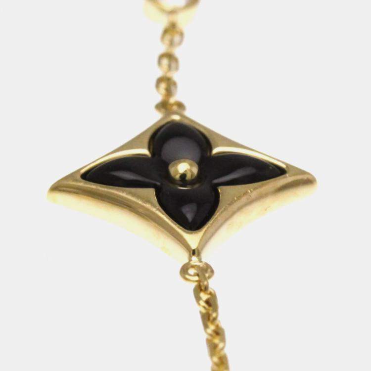 Pre Owned Louis Vuitton Star Blossom Yellow Gold 18K Diamond Onyx Charm Bracelet Onyx