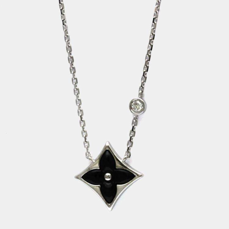 Pre Owned Louis Vuitton Star Blossom BB Onyx And Diamond White Gold 18K Diamond Onyx Pendant Necklace Silver