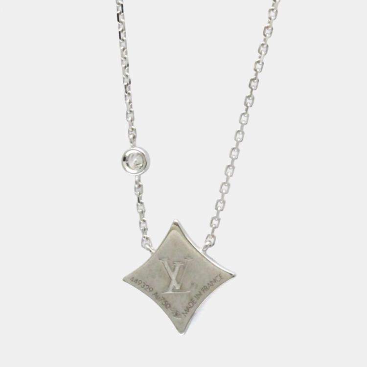 Pre Owned Louis Vuitton Star Blossom BB Onyx And Diamond White Gold 18K Diamond Onyx Pendant Necklace Silver