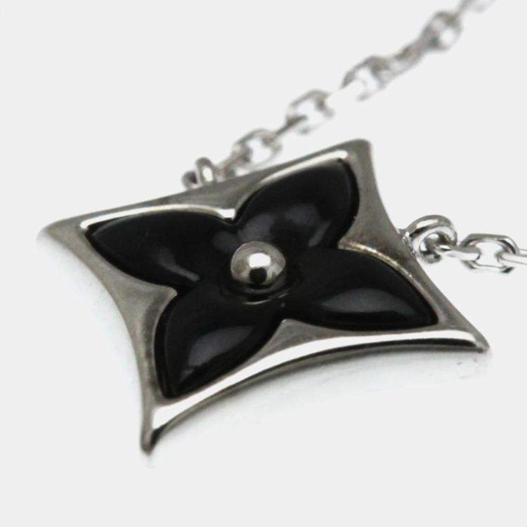 Pre Owned Louis Vuitton Star Blossom BB Onyx And Diamond White Gold 18K Diamond Onyx Pendant Necklace Silver