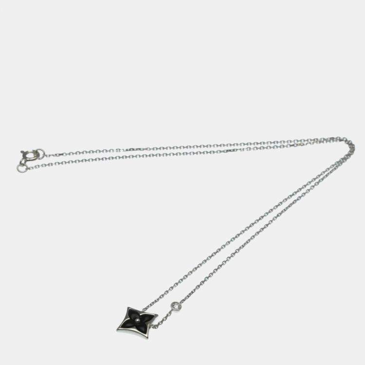 Pre Owned Louis Vuitton Star Blossom BB Onyx And Diamond White Gold 18K Diamond Onyx Pendant Necklace Silver