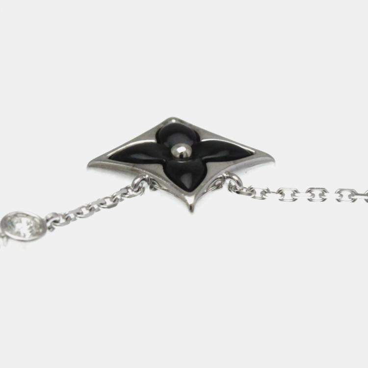 Pre Owned Louis Vuitton Star Blossom BB Onyx And Diamond White Gold 18K Diamond Onyx Pendant Necklace Silver