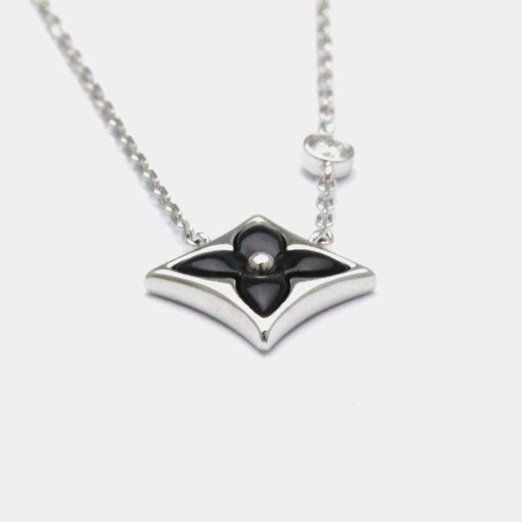Pre Owned Louis Vuitton Star Blossom BB Onyx And Diamond White Gold 18K Diamond Onyx Pendant Necklace Silver