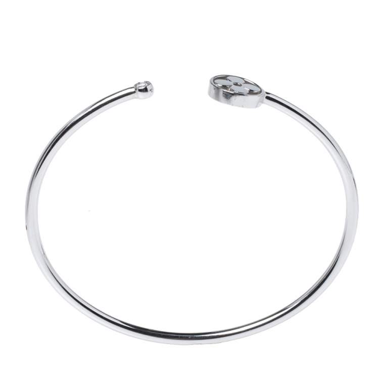 Pre Owned Louis Vuitton Idylle Blossom Diamond 18K White Gold Open Cuff Twist Bracelet 