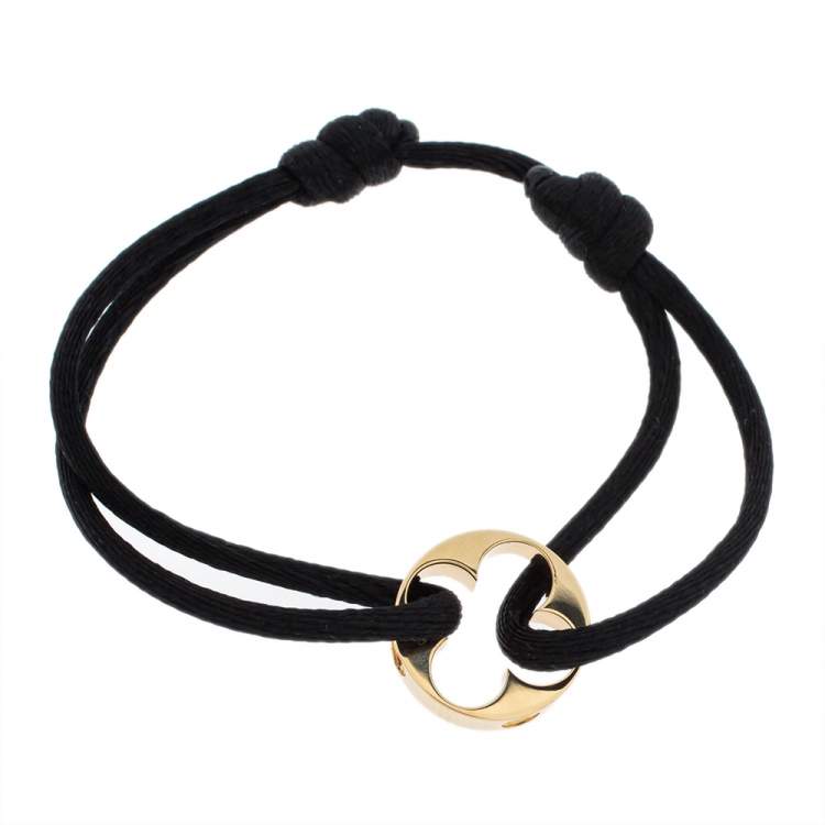 Pre Owned Louis Vuitton Empreinte Black Cord 18K Yellow Gold Lace Bracelet