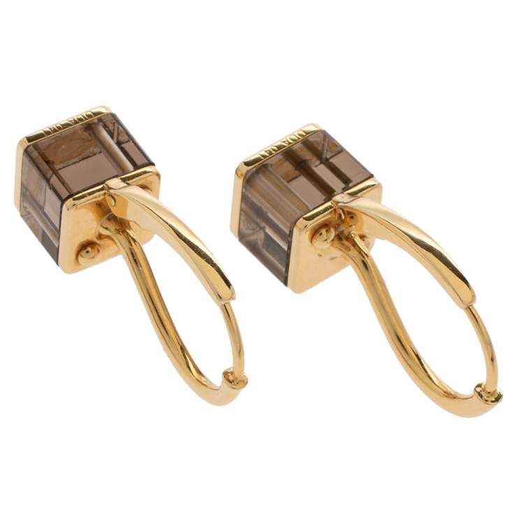 Pre Owned Louis Vuitton Emprise Cube Smoky Quartz 18k Yellow Gold Drop Earrings
