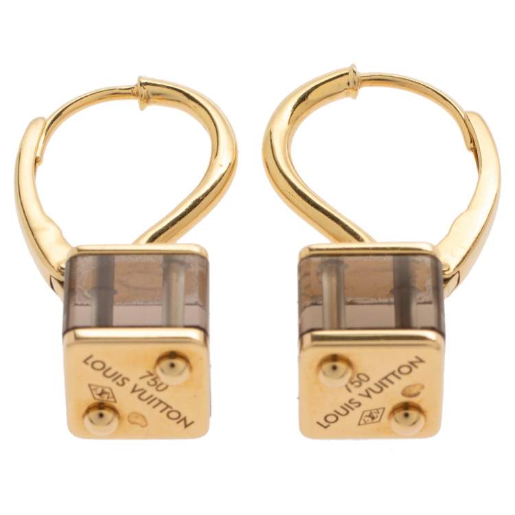 Pre Owned Louis Vuitton Emprise Cube Smoky Quartz 18k Yellow Gold Drop Earrings