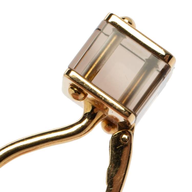 Pre Owned Louis Vuitton Emprise Cube Smoky Quartz 18k Yellow Gold Drop Earrings
