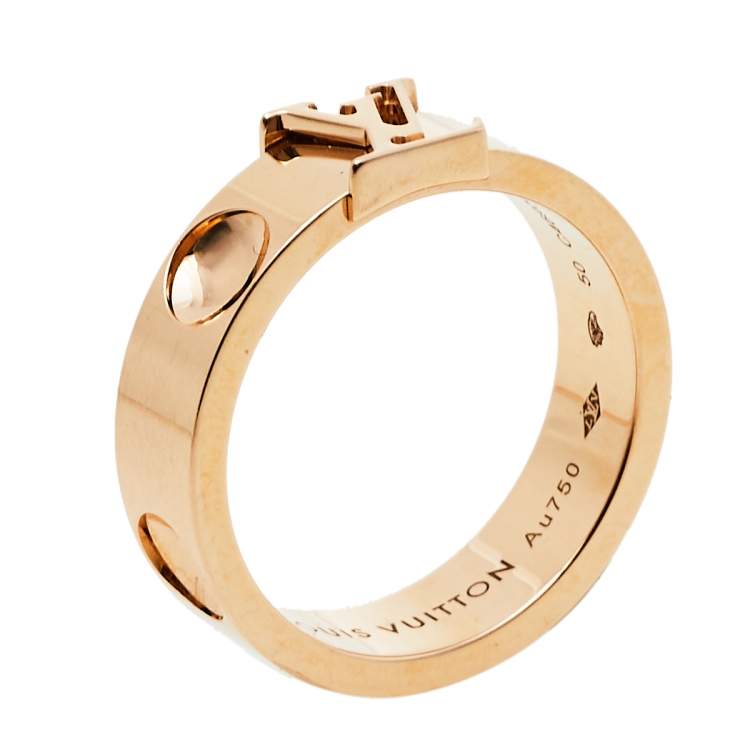 Auth Louis Vuitton Ring Empreinte Wedding Band EU57 18K 750 Rose Gold