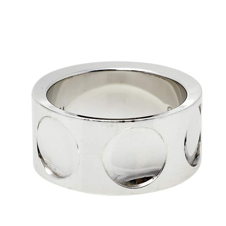 Pre Owned Louis Vuitton Empreinte 18K White Gold Wide Band Ring Size 54