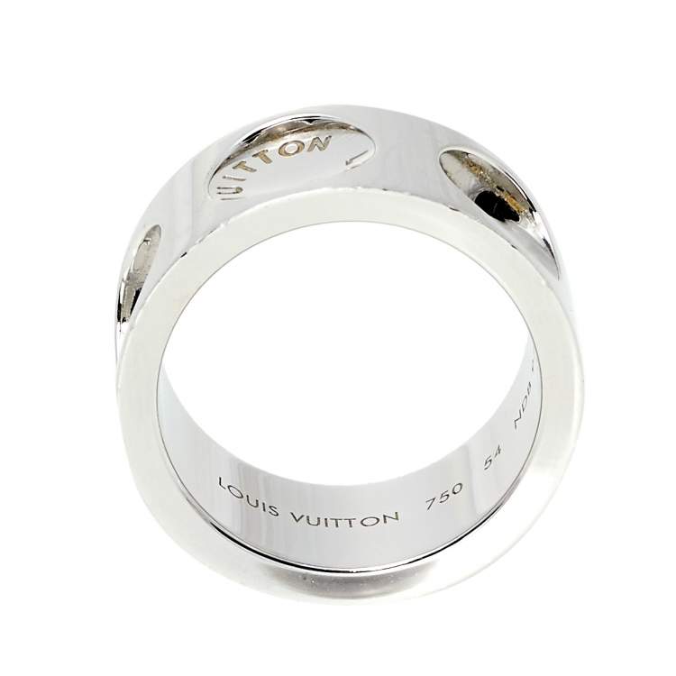 Pre Owned Louis Vuitton Empreinte 18K White Gold Wide Band Ring Size 54